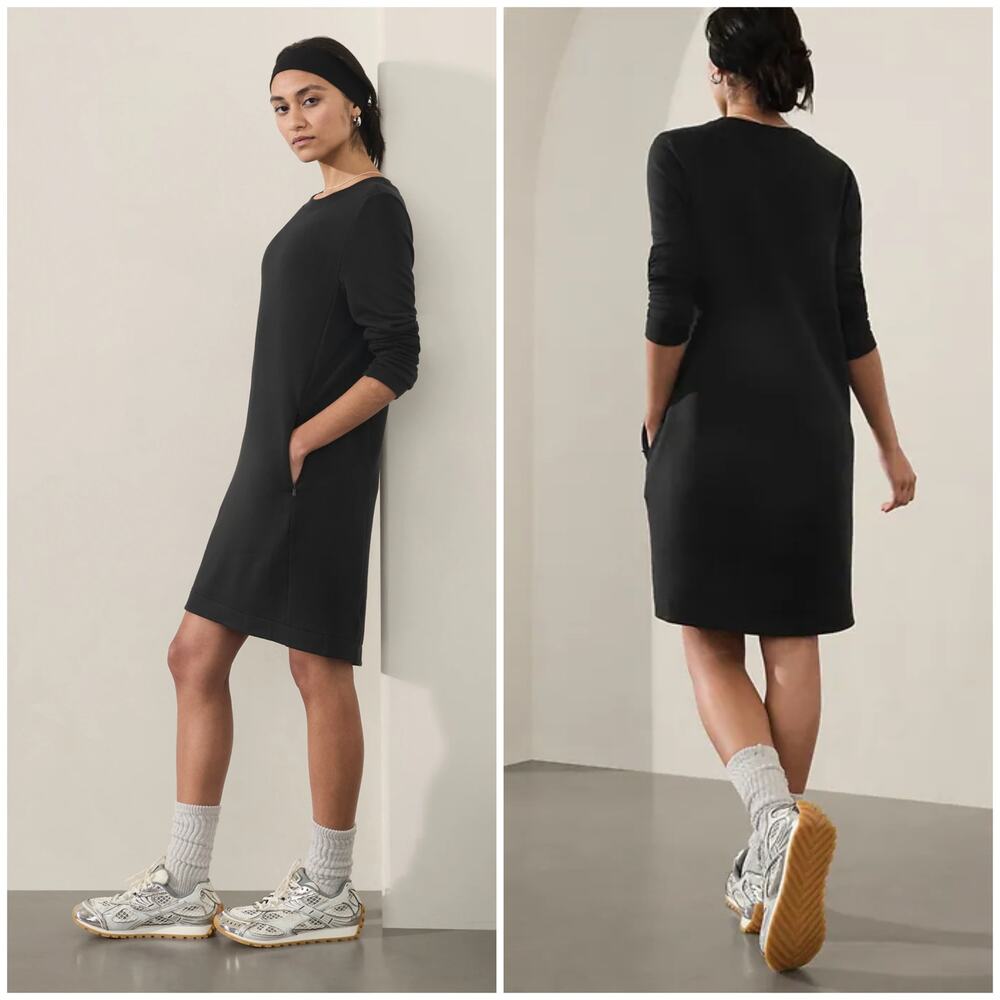 Athleta Coaster Luxe Dress Black Size Small NEW Knee Length Casual Loose Pockets